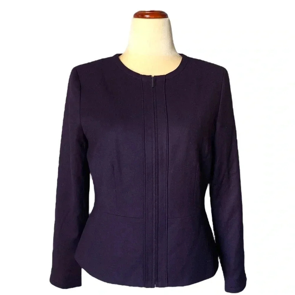 TALBOTS | Wool Italian Flannel Zip-up Purple Peplum Jacket Size 10P